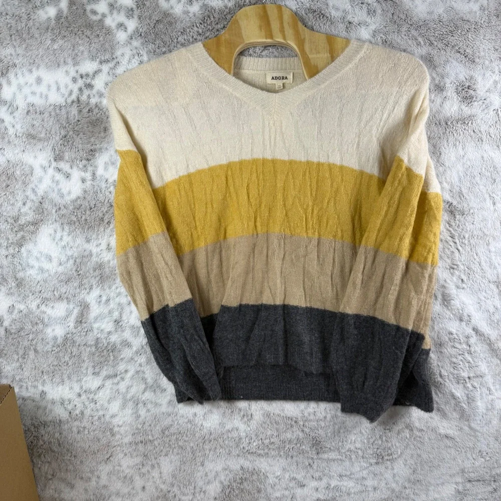 Adora 1X Sweater‎ Striped V-Neck Acrylic Blend Pullover Colorblock Knit